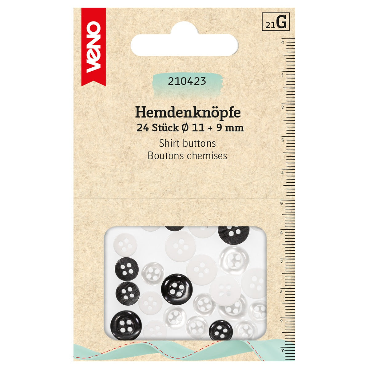 Veno Hemdenknöpfe 9 mm und 11 mm Perlmutt-Anthrazit – 24 Stück auf weißem Hintergrund